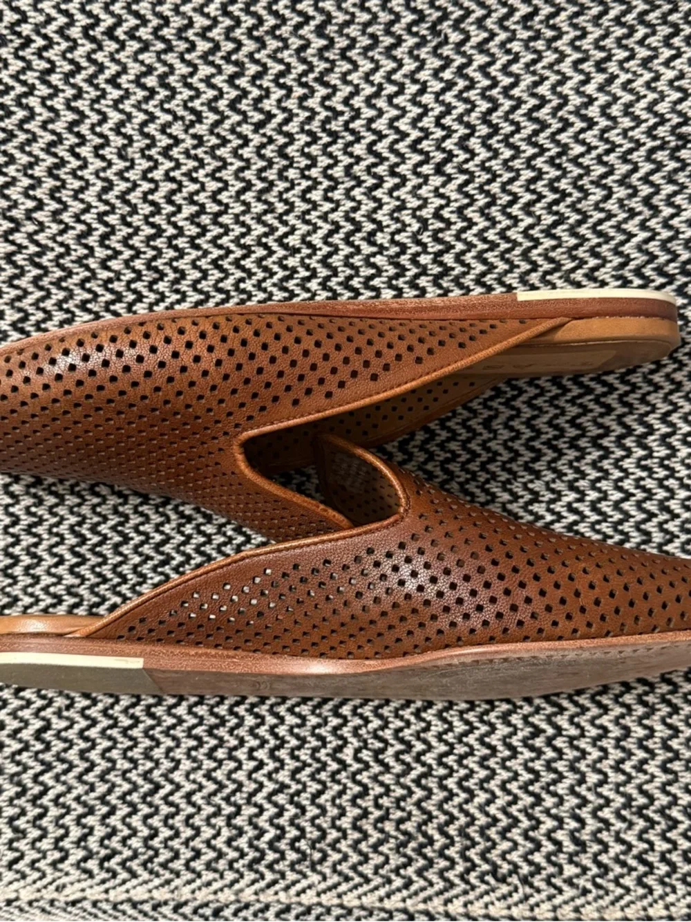 Trask Ashley Perforated Leather Slip-On Mules in Cognac/Brown - Picture 3 of 6